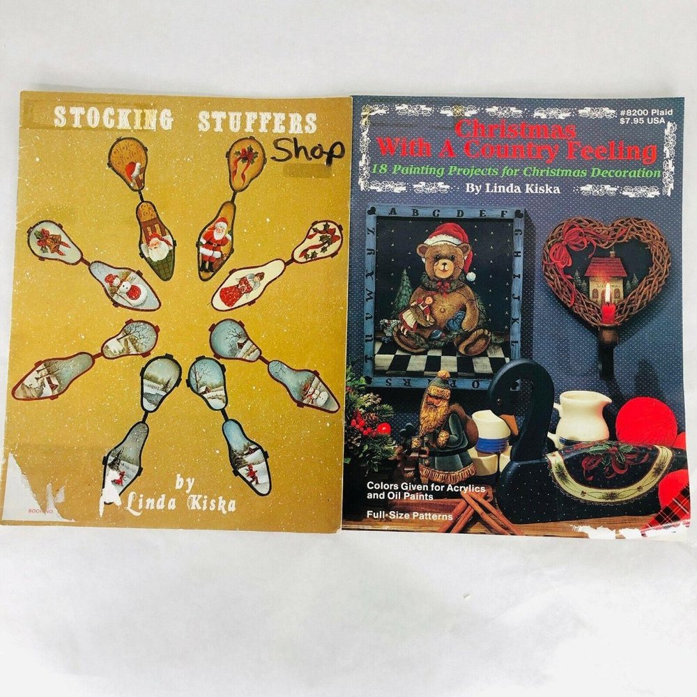 2 Christmas Books by Linda Kiska Folk Art Paint